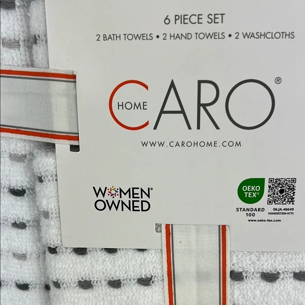 Caro Home Bath Towel Set Gray White 2 Bath 2 Hand 2 Wash 100% Cotton Soft 6 pc